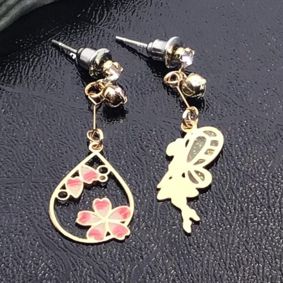 Gold Fairy & Floral Drop Earrings With Rhinestones For Women - Picture 3 of 3